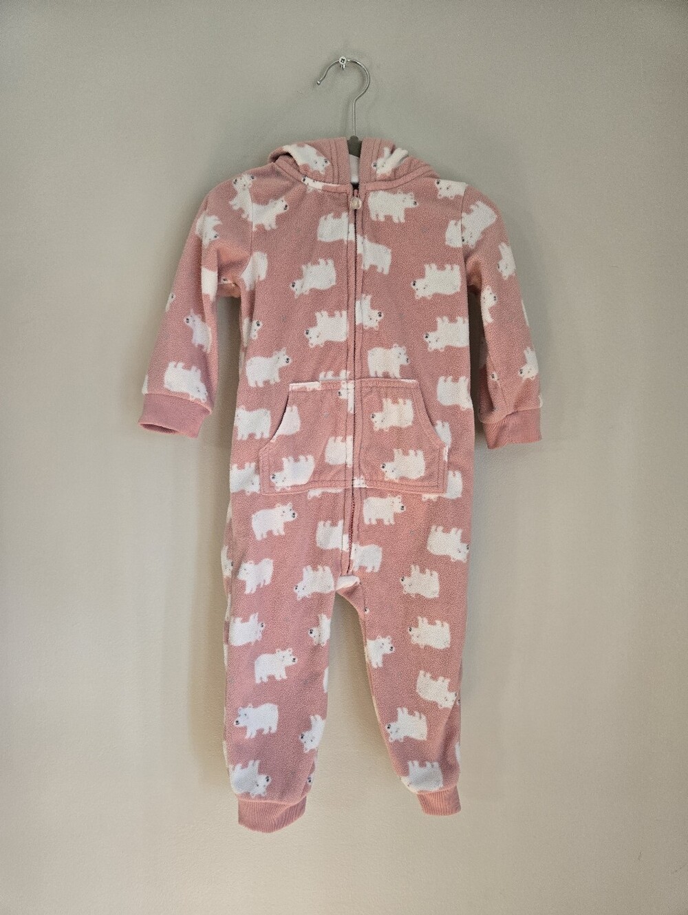 Carter’s 18M Pink Polar Bear Fleece Hooded One-Piece Jumpsuit